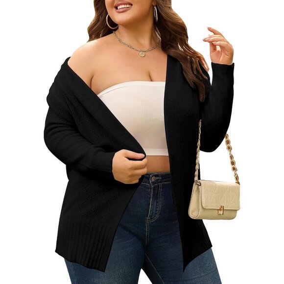 Plus Size Womens Cardigan Sweater Knit Open Front Fall Long Sleeve Coat - Picture 1 of 6